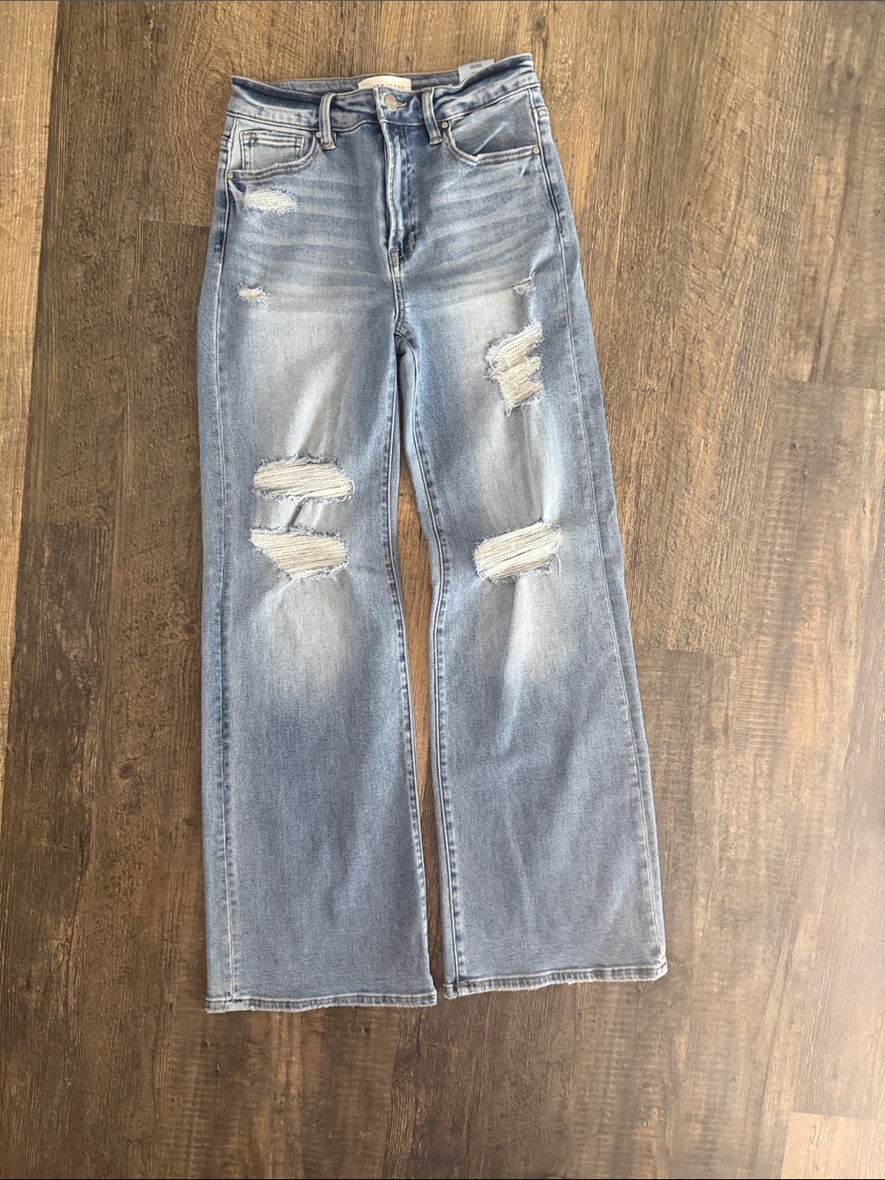Risen Light Blue Distressed High-Rise Wide-Leg Jeans 5/27
